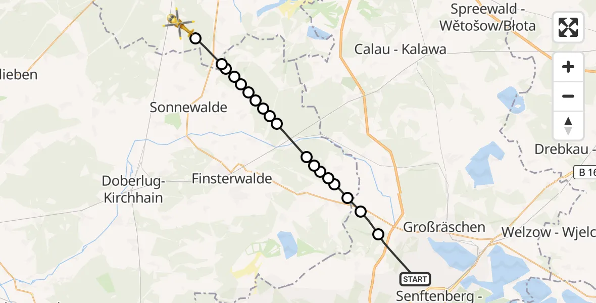 Flugroute Rettungshubschrauber Schipkau - Walddrehna, 28 Februar 2026, 16:25