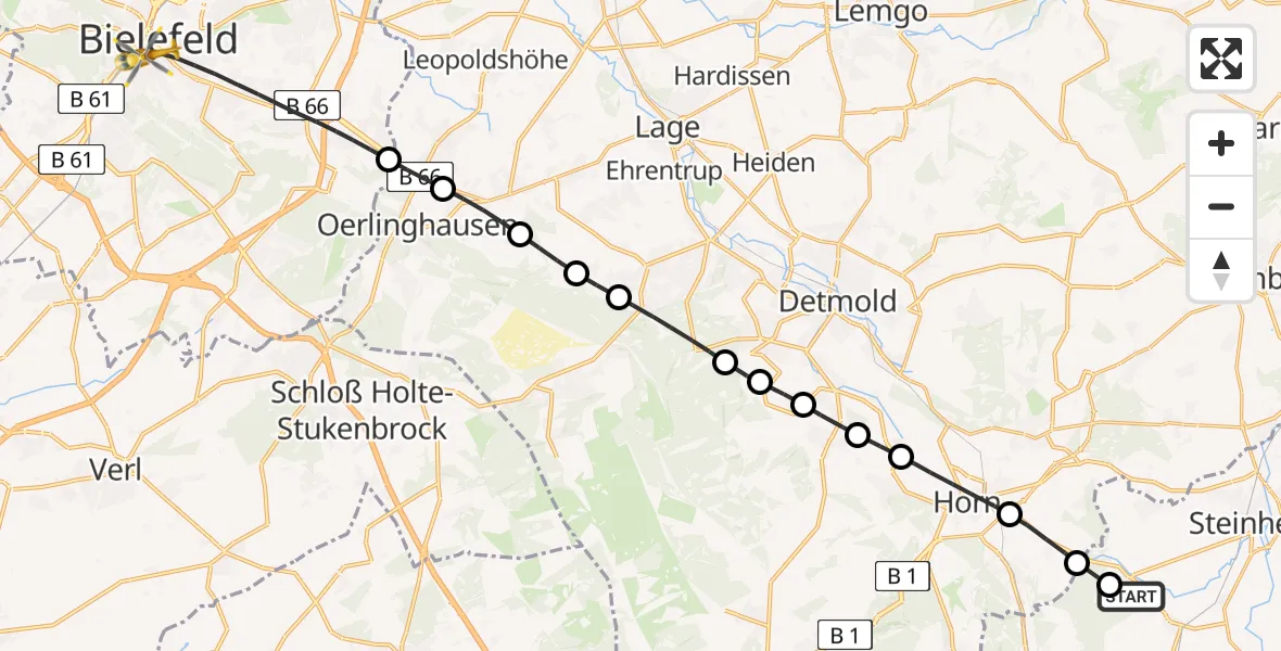 Flugroute Rettungshubschrauber Vinsebeck - Bielefeld, 28 Februar 2026, 16:32