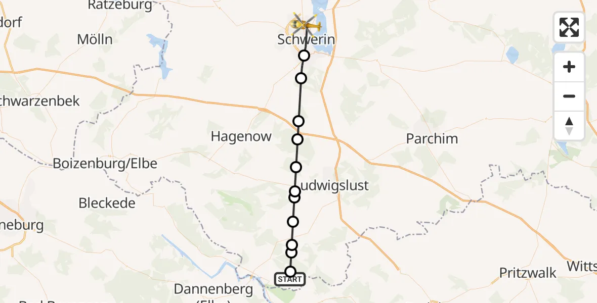 Flugroute Rettungshubschrauber Polz - Schwerin, 28 Februar 2026, 16:58