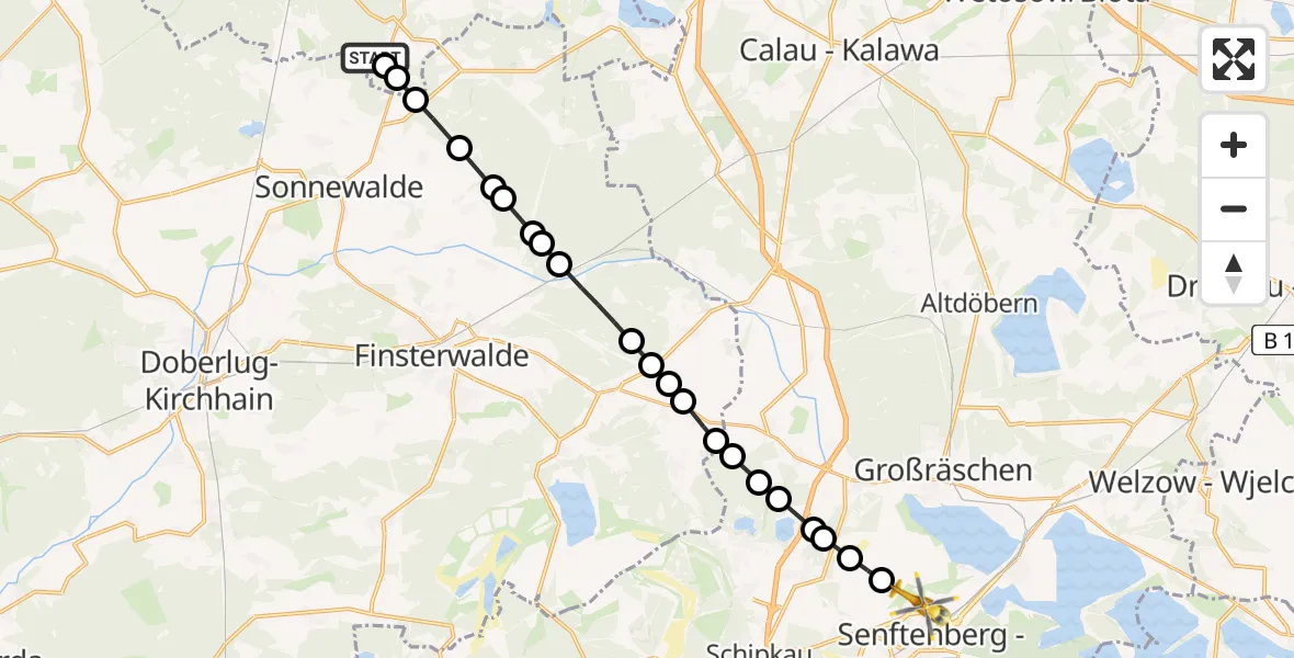 Routekaart van de vlucht: Rettungshubschrauber nach Senftenberg, Oder-Lausitz-Straße