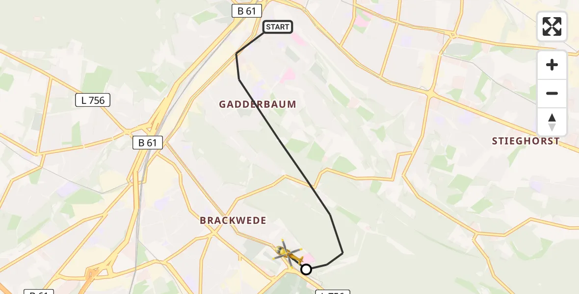 Flugroute Rettungshubschrauber Bielefeld - Luftrettungszentrum Bielefeld, 28 Februar 2026, 17:05