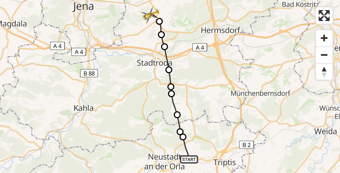 Flugroute Rettungshubschrauber Dreitzsch - Jena-Schöngleina Airfield, 28 Februar 2026, 17:12