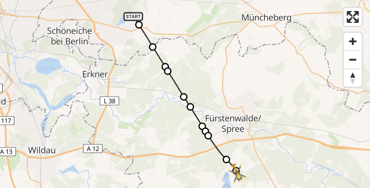 Flugroute Rettungshubschrauber Hennickendorf - Bad Saarow, 28 Februar 2026, 17:13
