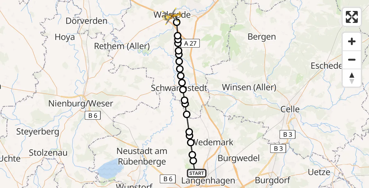Flugroute Ambulanzhubschrauber Hannover Airport - Walsrode, 28 Februar 2026, 17:15