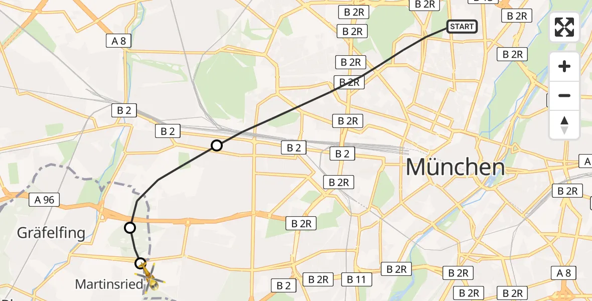 Flugroute Ambulanzhubschrauber München - DRF Air Rescue München Heliport, 28 Februar 2026, 17:25