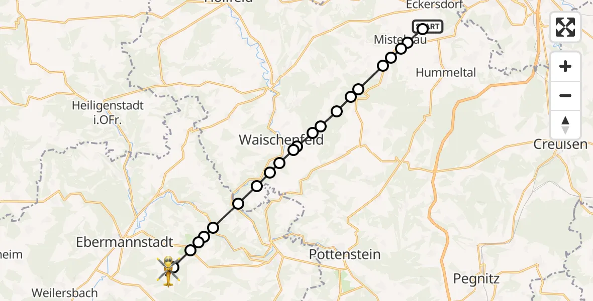 Flugroute Rettungshubschrauber Donndorf - Buckenreuth, 28 Februar 2026, 17:32