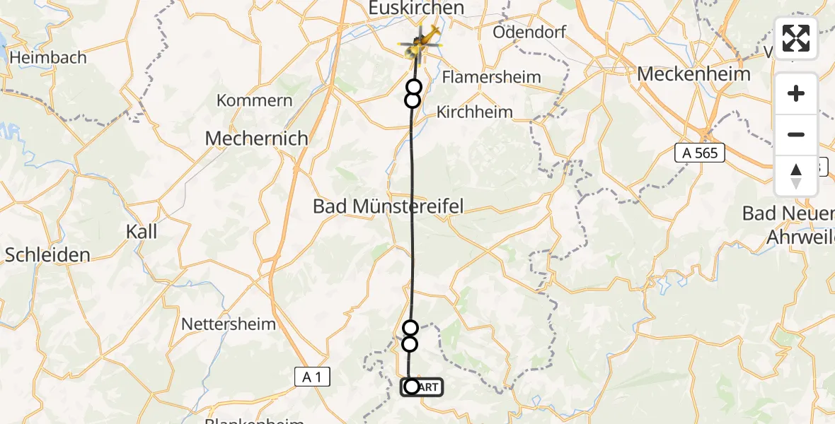 Flugroute Ambulanzhubschrauber Wershofen - Euskirchen, 28 Februar 2026, 17:35