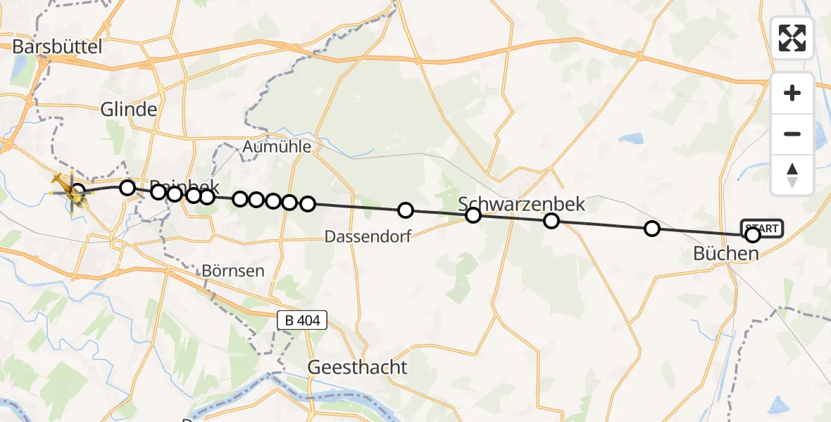 Flugroute Ambulanzhubschrauber Fitzen - Christoph Hansa ADAC Helipad, 28 Februar 2026, 17:47