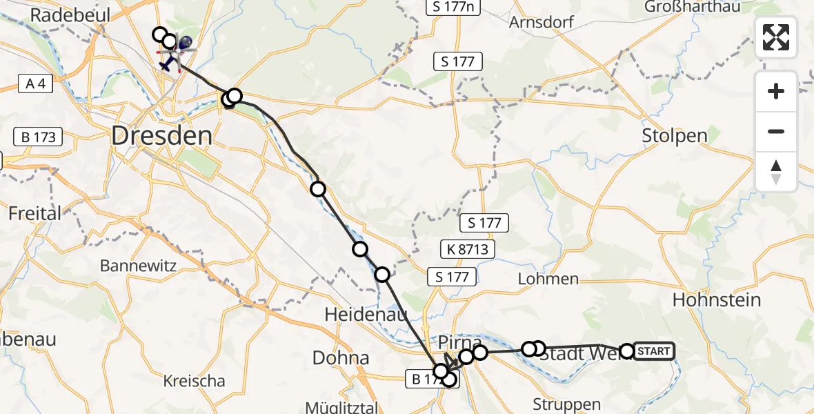 Routekaart van de vlucht: Polizeihubschrauber nach Neustadt, Stauffenbergallee