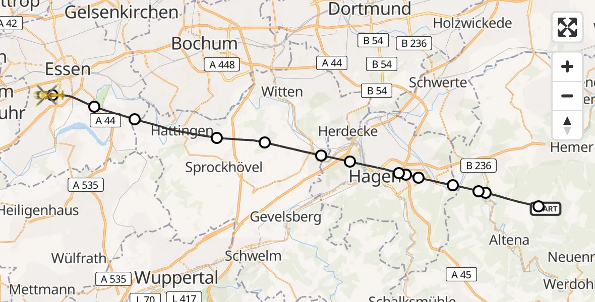 Flugroute Ambulanzhubschrauber Hemer - Stadtbezirk III, 28 Februar 2026, 19:08