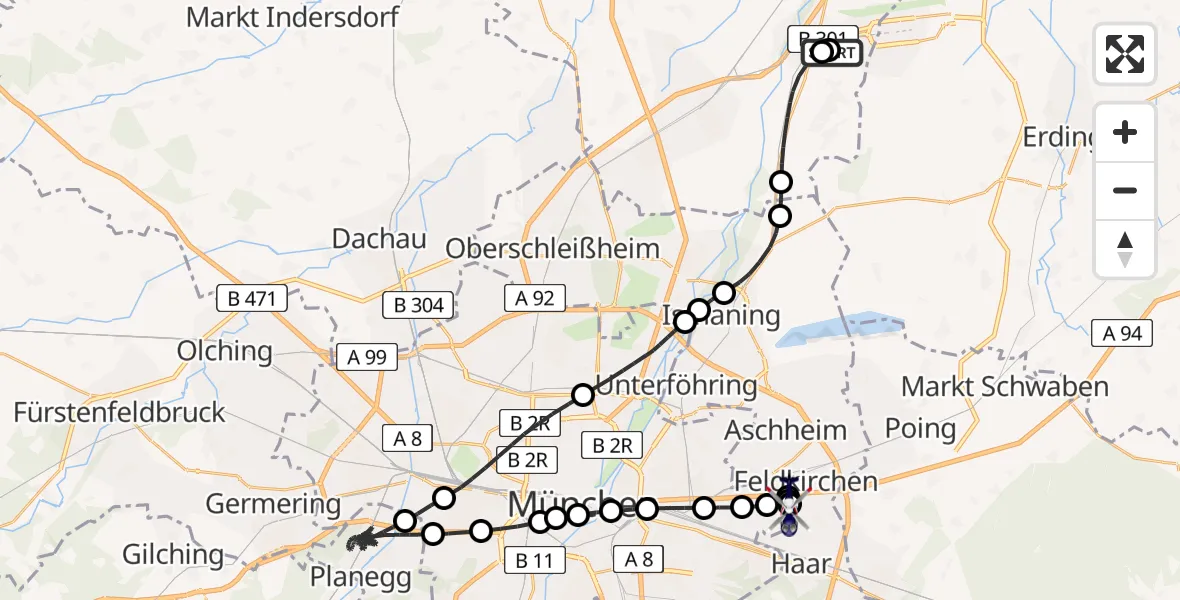 Flugroute Polizeihubschrauber Munich Airport - München, 28 Februar 2026, 19:31