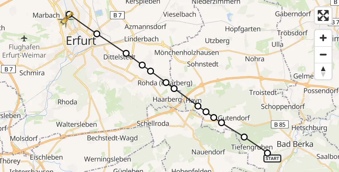 Routekaart van de vlucht: Ambulanzhubschrauber nach Helios Clinic Erfurt Heliport