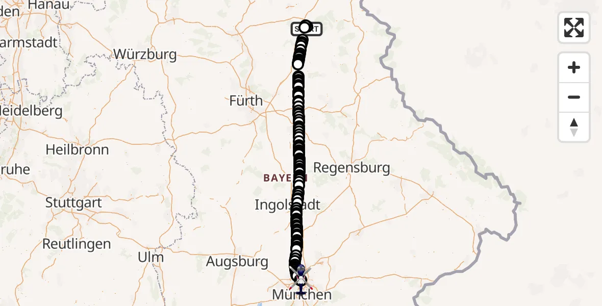 Routekaart van de vlucht: Polizeihubschrauber nach Oberschleißheim, Jägerstraße