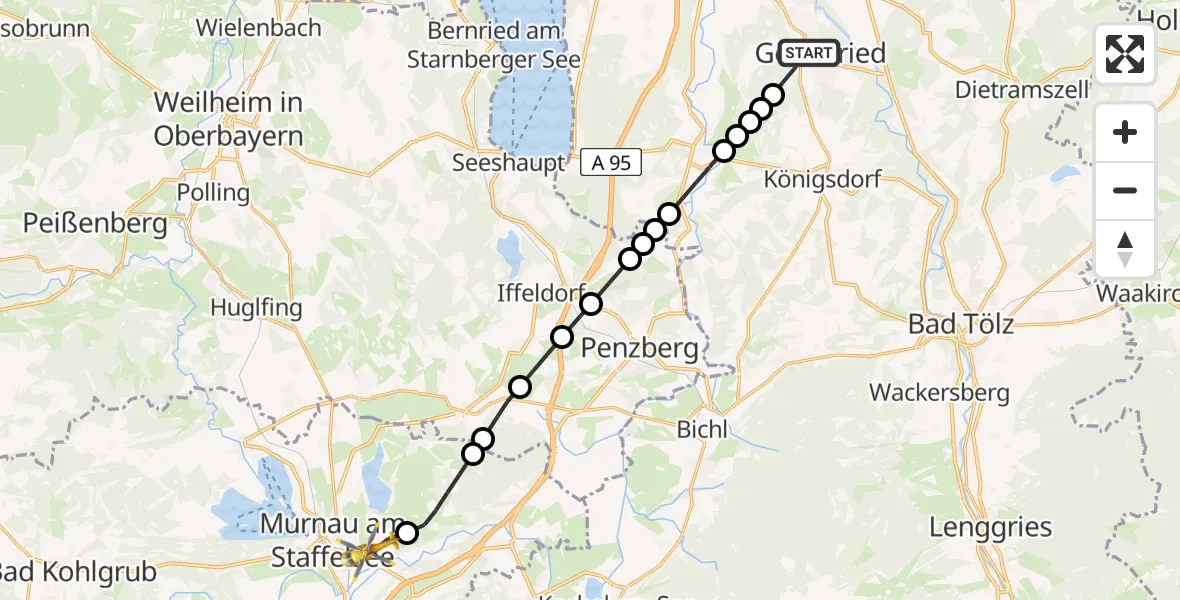 Flugroute Ambulanzhubschrauber Geretsried - Hechendorf, 28 Februar 2026, 22:48