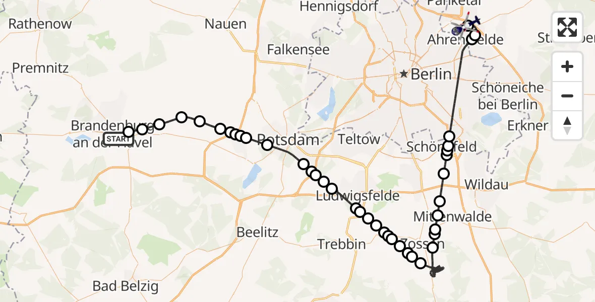 Flugroute Polizeihubschrauber Brandenburg an der Havel - Ahrensfelde Heliport, 01 März 2026, 01:04