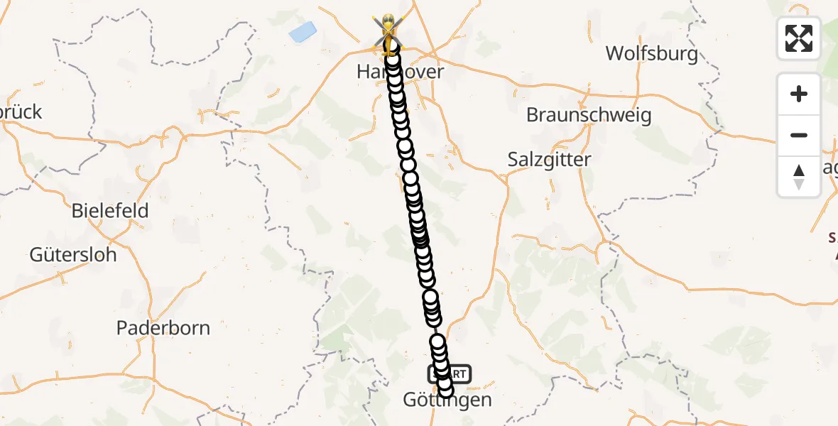 Flugroute Ambulanzhubschrauber Bovenden - Hannover Airport, 01 März 2026, 03:01