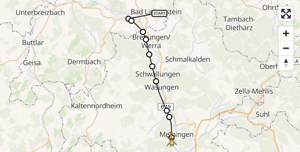 Flugroute Ambulanzhubschrauber Bad Liebenstein - Helios Clinic Meiningen Heliport, 01 März 2026, 05:11