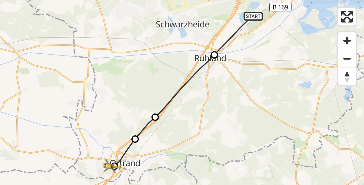 Flugroute Rettungshubschrauber Schwarzheide - Großkmehlen, 01 März 2026, 06:59