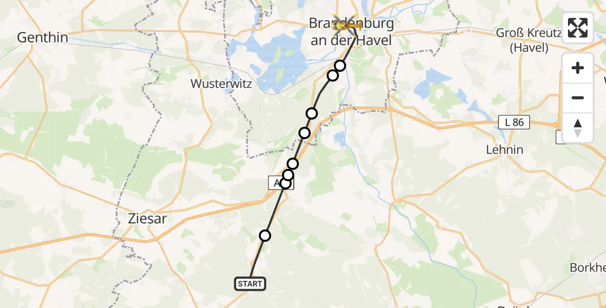 Routekaart van de vlucht: Rettungshubschrauber nach Brandenburg an der Havel, Hochstraße