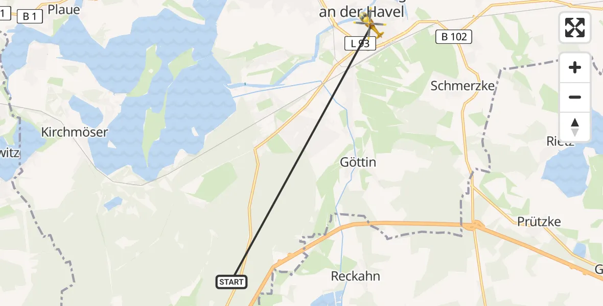 Flugroute Rettungshubschrauber Brandenburg an der Havel - Brandenburg an der Havel, 01 März 2026, 07:13