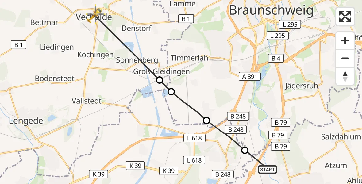 Flugroute Rettungshubschrauber Wolfenbüttel - Vechelde, 01 März 2026, 07:17