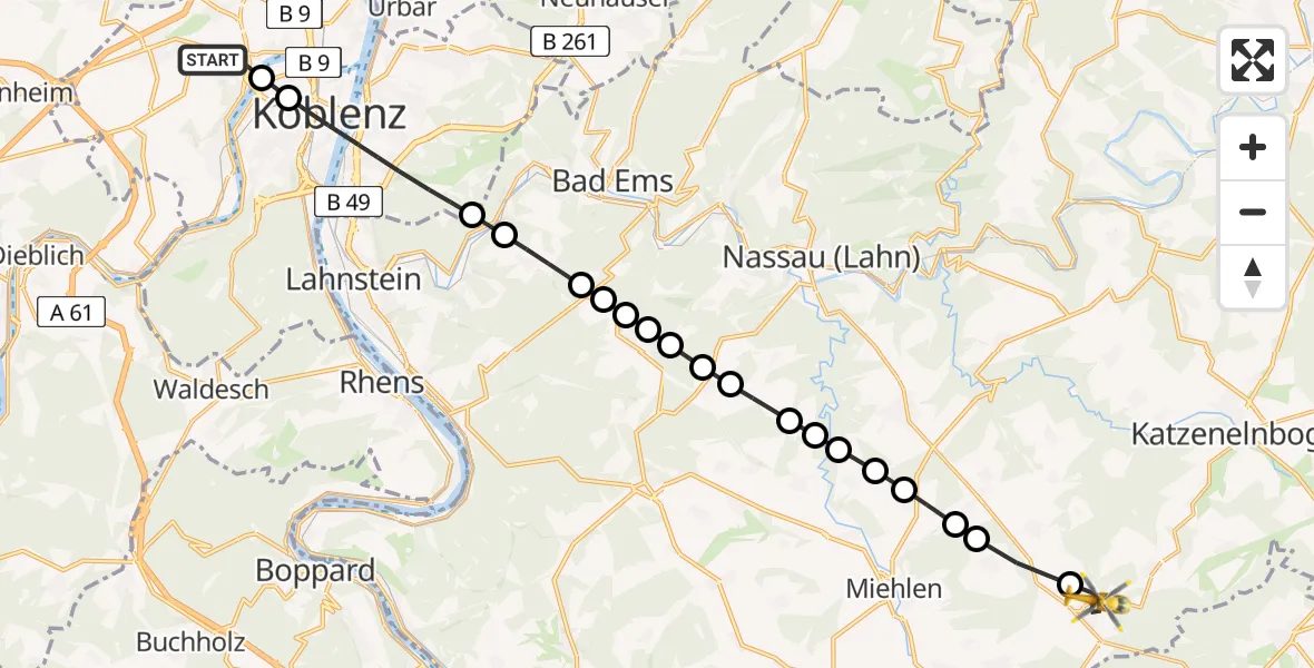 Flugroute Rettungshubschrauber Koblenz - Holzhausen an der Haide, 01 März 2026, 08:09