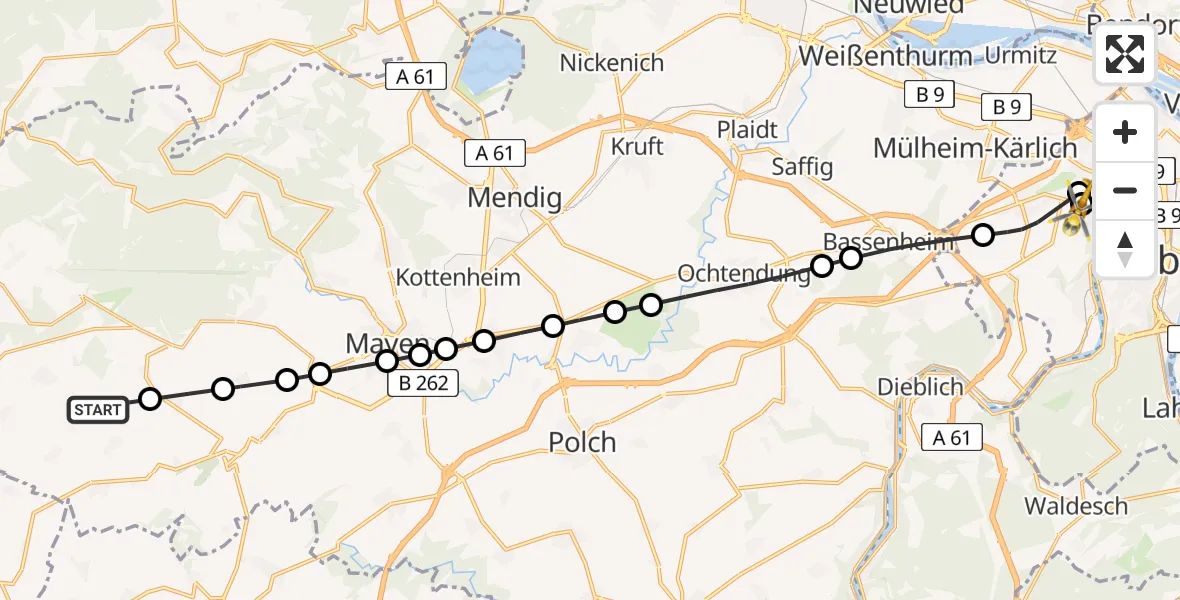 Flugroute Ambulanzhubschrauber Luxem - Koblenz, 01 März 2026, 08:29