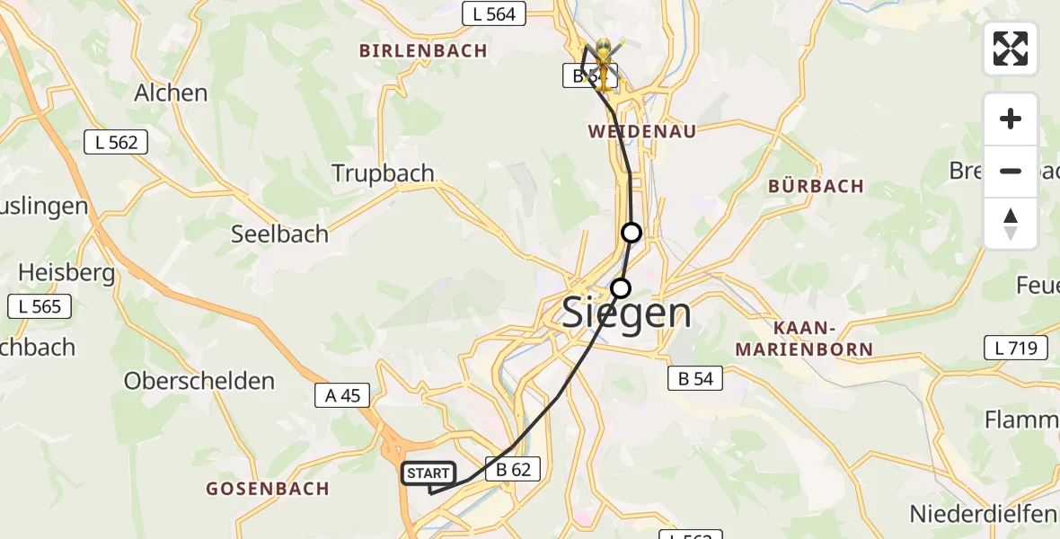 Flugroute Rettungshubschrauber Siegen - Siegen, 01 März 2026, 08:31
