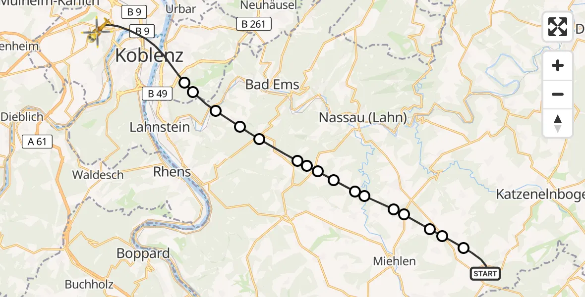 Routekaart van de vlucht: Rettungshubschrauber nach Koblenz, Rübenacher Straße