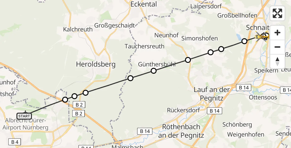 Flugroute Ambulanzhubschrauber Nuremberg Airport - Schnaittach, 01 März 2026, 09:03