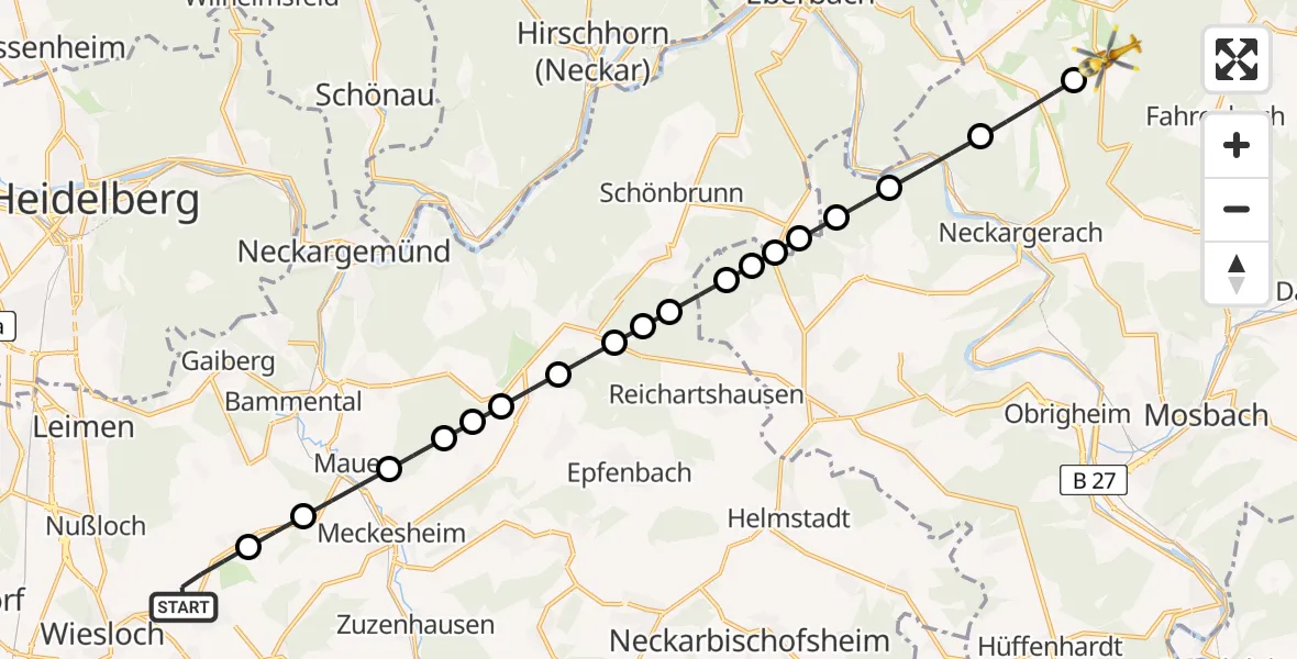 Flugroute Rettungshubschrauber Baiertal - Weisbach, 01 März 2026, 09:06