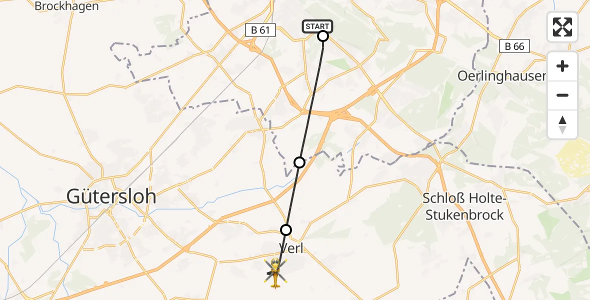 Flugroute Rettungshubschrauber Luftrettungszentrum Bielefeld - Verl, 01 März 2026, 09:09