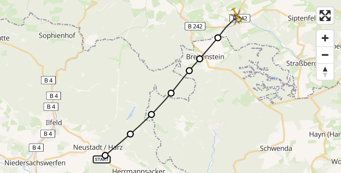 Flugroute Rettungshubschrauber Osterode - Harzgerode, 01 März 2026, 09:13