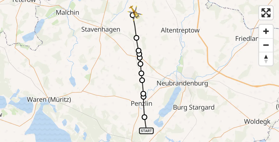 Flugroute Rettungshubschrauber Hohenzieritz - Kriesow, 01 März 2026, 09:23