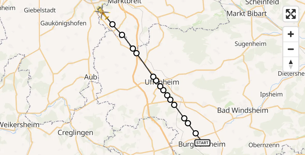 Routekaart van de vlucht: Rettungshubschrauber nach Marktbreit