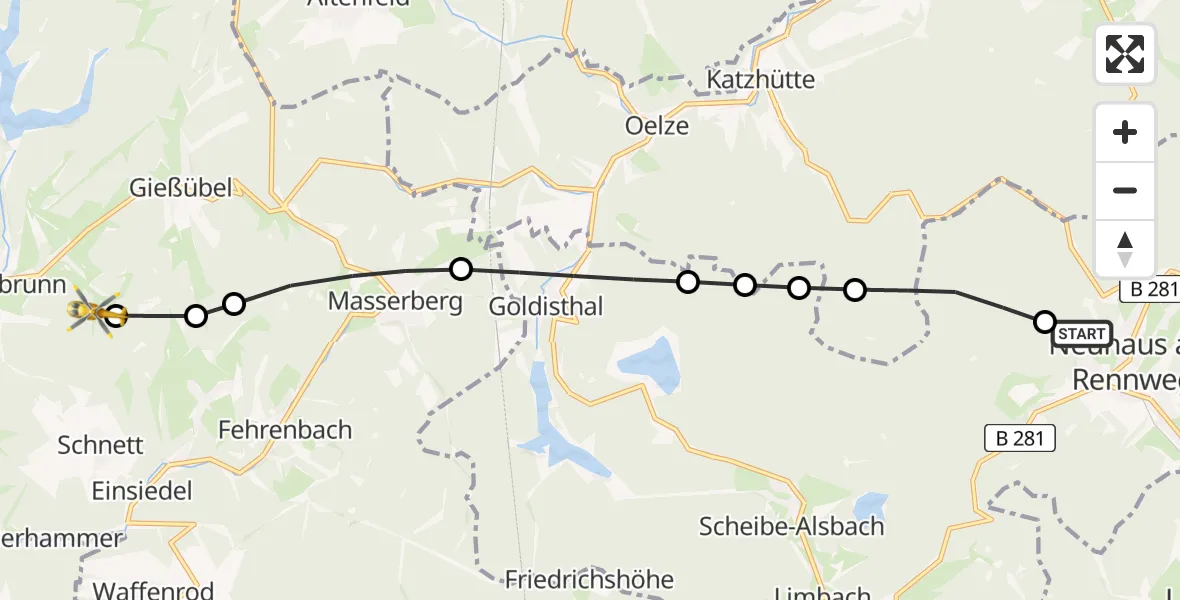 Flugroute Rettungshubschrauber Neuhaus am Rennweg - Schönbrunn, 01 März 2026, 09:42