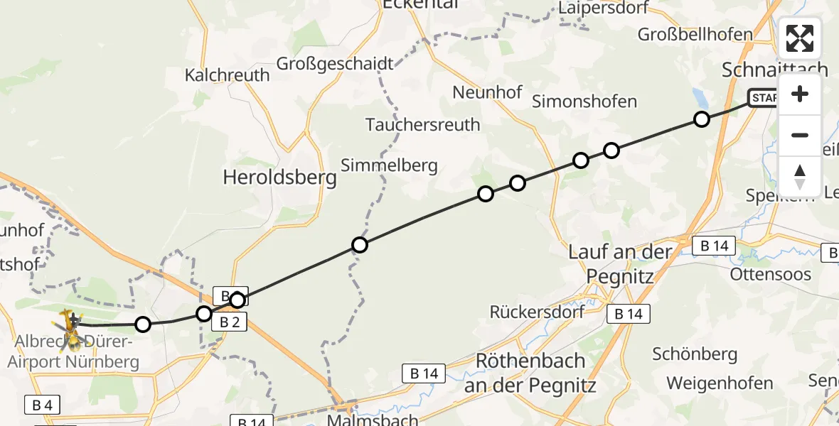Routekaart van de vlucht: Ambulanzhubschrauber nach Nuremberg Airport