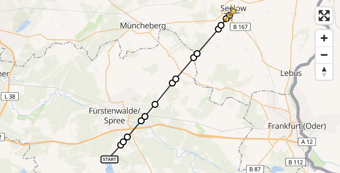Flugroute Rettungshubschrauber Bad Saarow - Seelow, 01 März 2026, 09:47