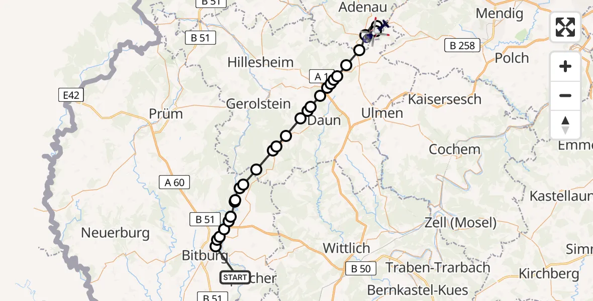 Flugroute Polizeihubschrauber Röhl - Meuspath, 01 März 2026, 10:03