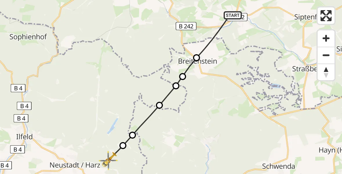 Flugroute Rettungshubschrauber Harzgerode - Herrmannsacker, 01 März 2026, 10:03