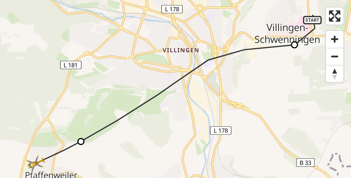 Flugroute Rettungshubschrauber DRF Air Rescue Station Villingen-Schwenningen Heliport (Christoph 11) - Pfaffenweiler, 01 März 2026, 10:06
