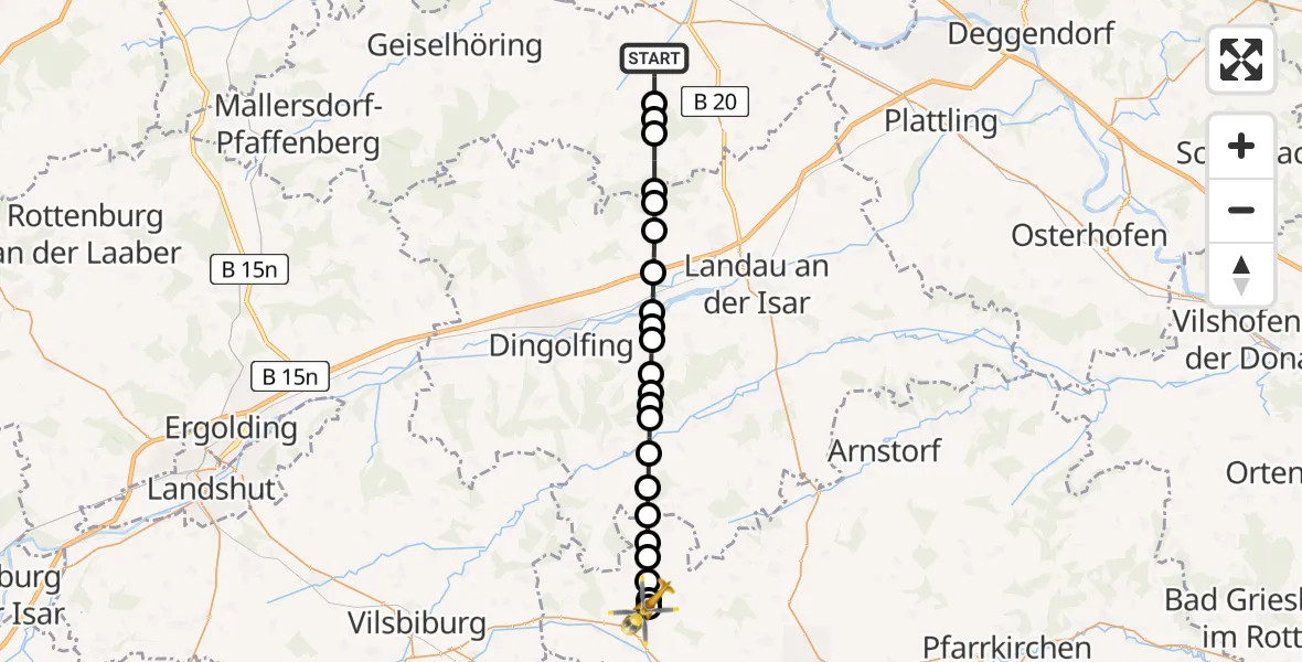 Flugroute Rettungshubschrauber Oberpiebing - Gangkofen, 01 März 2026, 10:07
