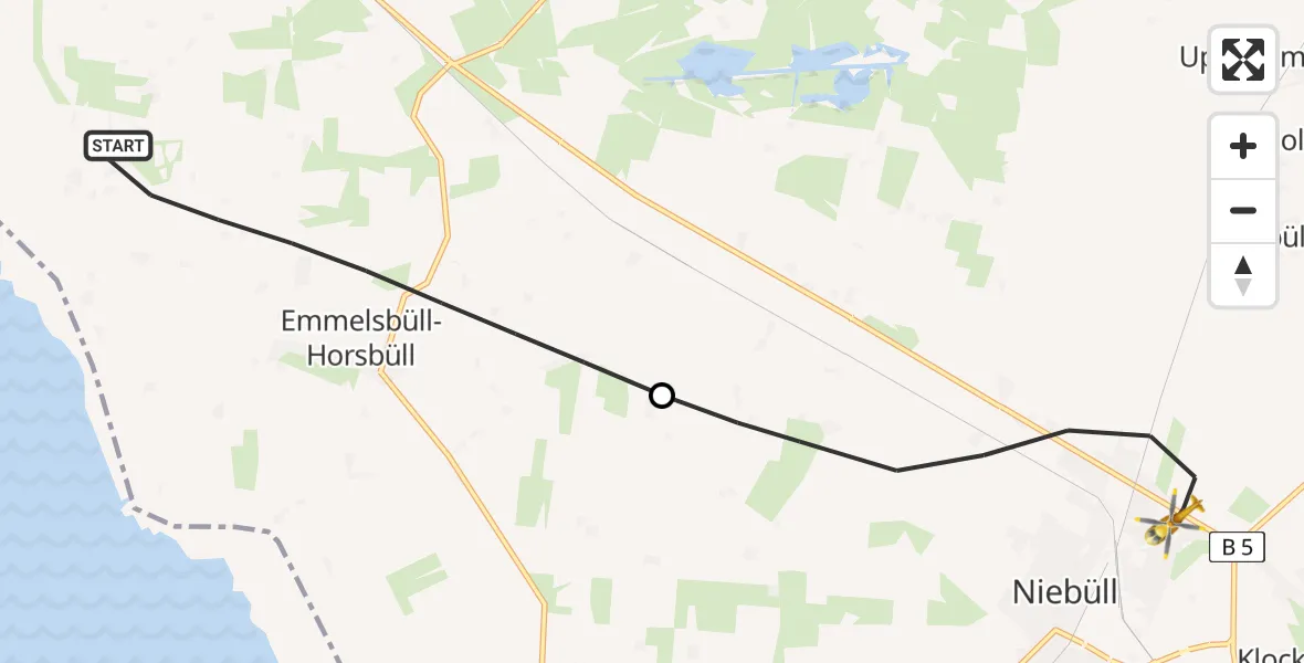 Routekaart van de vlucht: Rettungshubschrauber nach Niebüll, Gather Landstraße