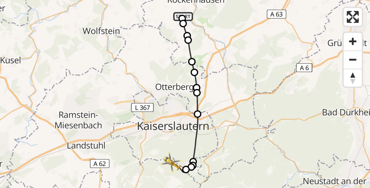 Flugroute Rettungshubschrauber Imsweiler UL - Trippstadt, 01 März 2026, 10:15