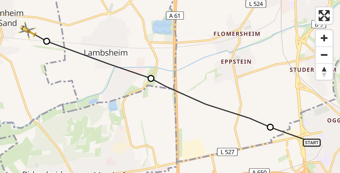 Flugroute Rettungshubschrauber Ludwigshafen am Rhein - Weisenheim am Sand, 01 März 2026, 10:20