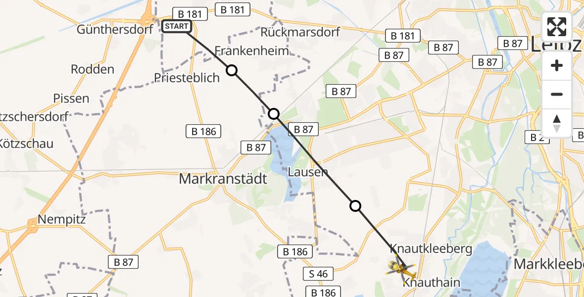Flugroute Rettungshubschrauber Schkeuditz - Südwest, 01 März 2026, 10:23