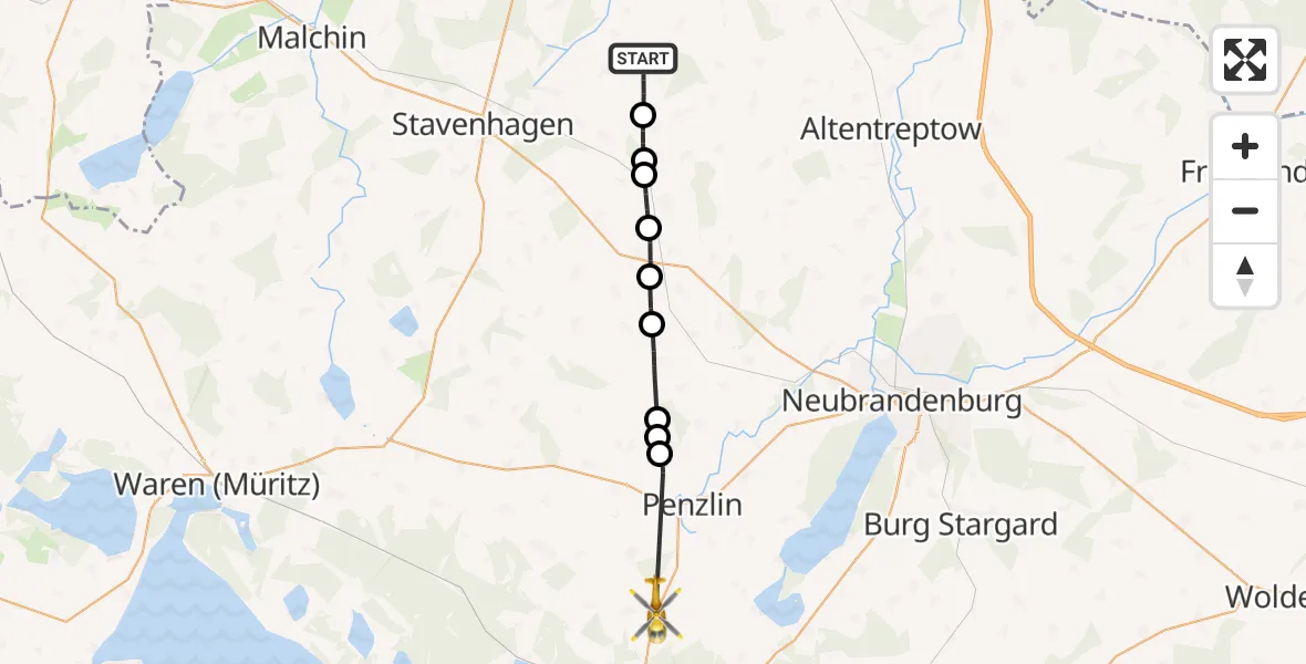 Flugroute Rettungshubschrauber Kriesow - Peckatel, 01 März 2026, 10:24
