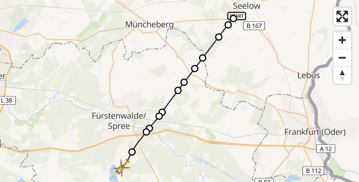 Flugroute Rettungshubschrauber Seelow - Bad Saarow, 01 März 2026, 10:28