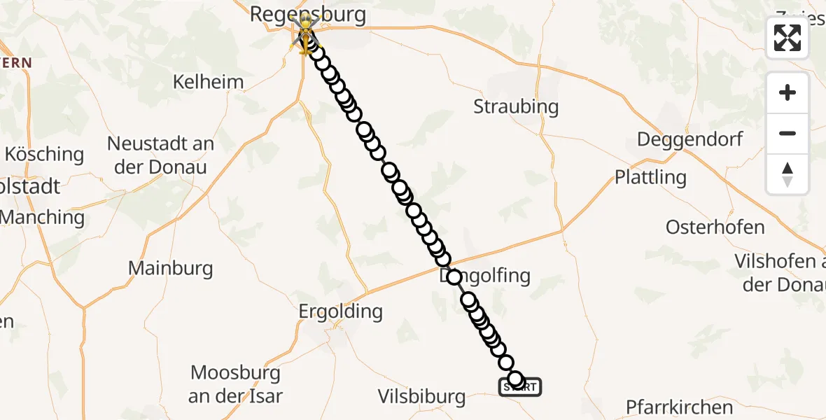 Flugroute Rettungshubschrauber Gangkofen - DRF Air Rescue Station Regensburg / Regensburg University Hospital Heliport, 01 März 2026, 10:31
