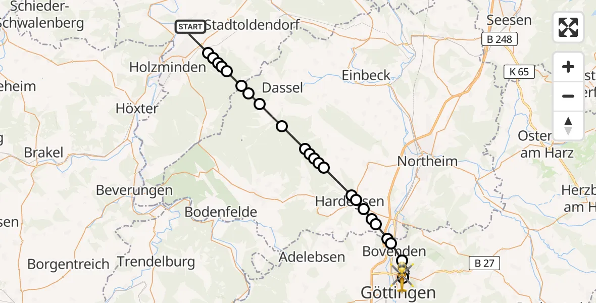 Routekaart van de vlucht: Rettungshubschrauber nach Göttingen University Clinic Heliport